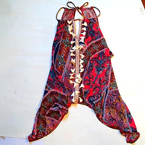 VENUS Boho Paisley Sleeveless Tassel Top Red Blue Bandana Print Tank Plus 1X NEW - Picture 6 of 7